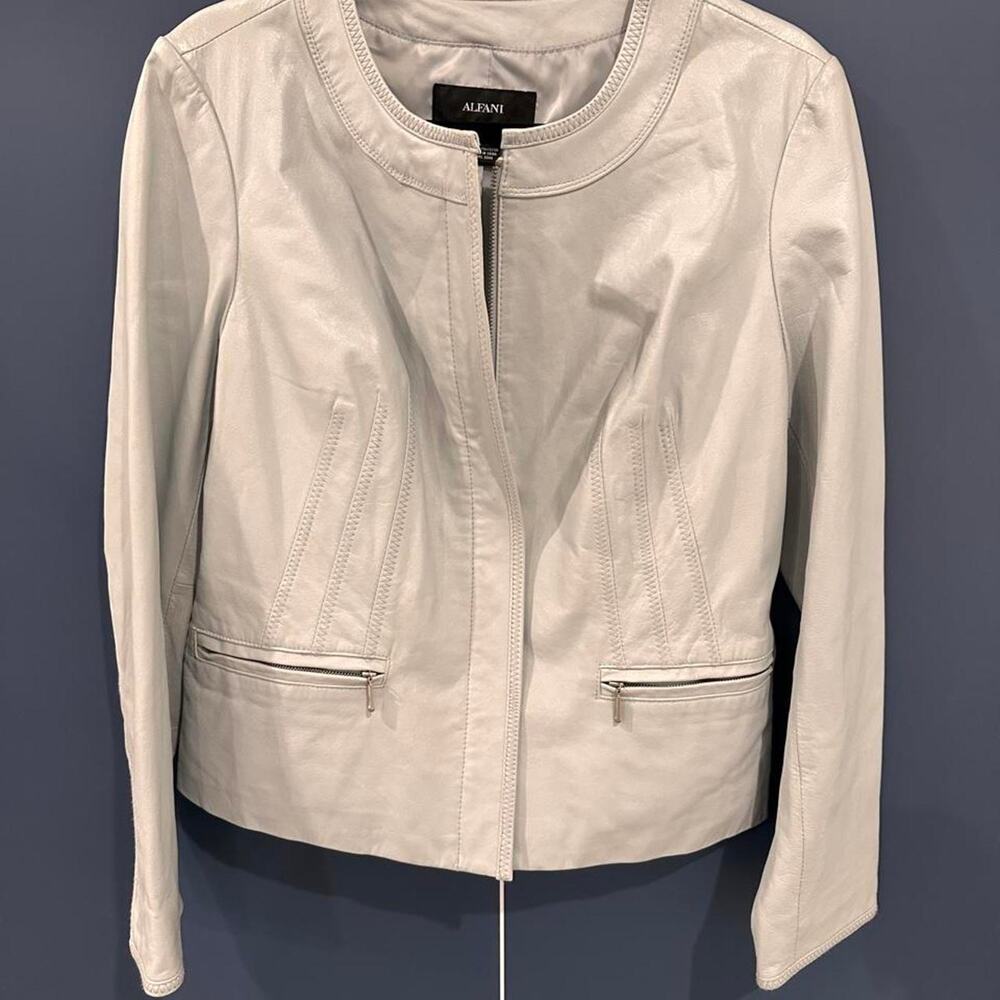 Alfani genuine leather ivory jacket
